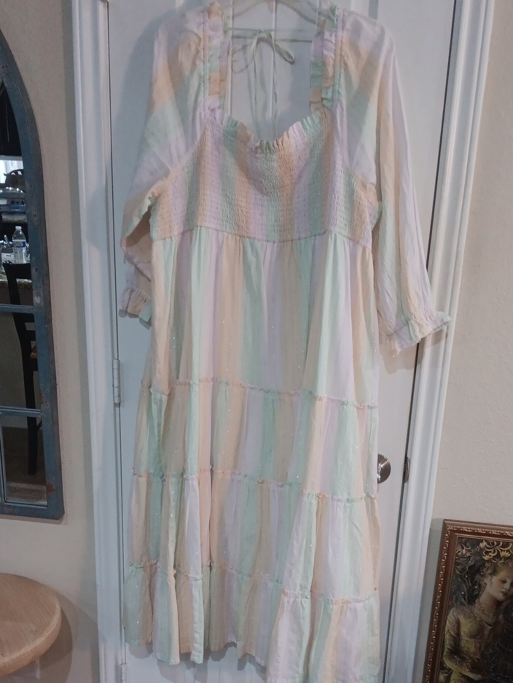 Crown & Ivy Pastel Multi-Striped Tiered Maxi Dress XXL Boho